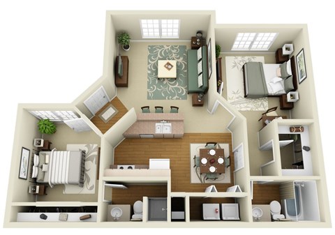 Floor plan for 2 beds, 2 baths, 920 sqft